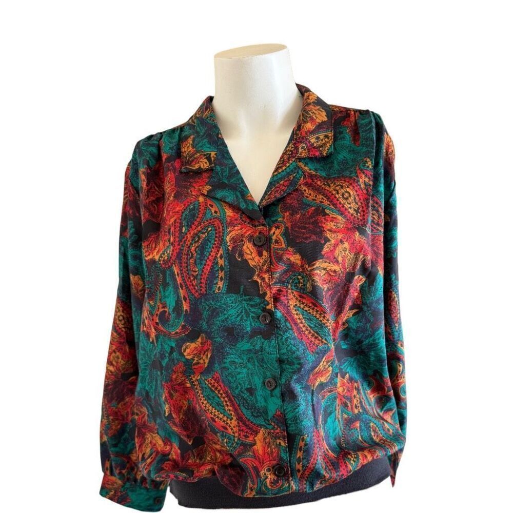 Joanna Women’s Large vintage 90s paisley red pullover silky blouse